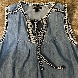 J.Crew Blue Sleeveless Top with Geometric Trim